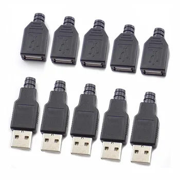 USB 2.0 Type A Pistik Mees Naine USB-4 Pin Pistik-Pesa Musta plastikkate Tüüp-DIY Komplektid