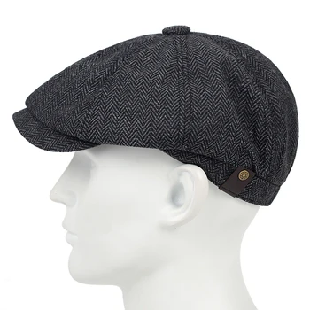 Uus mood ruuduline müts mitmekülgne klassikaline veidi elastne mütsid mood kolm barett meeste vabaaja müts kõrge kvaliteedi mütsid