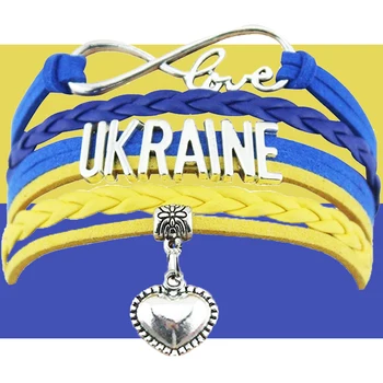 Uus Mood Ukraina Lipu Õnnelik Käevõrud Quartz Beads Südame Võlu Trossi Mehed Naised Punutud Nahast Ukraina Sümbol Käevõrud Ehted