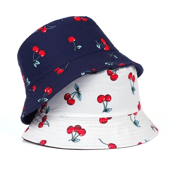 Uus Puuviljad Kirss Kopp Mütsid Tüdrukutele Naiste Kaks Pool Pöörduv Kalamees Müts Panama Bob Müts väljas Suvi Päike Mütsid casquette