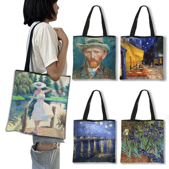 Van Gogh Kohvik Arles / Starry Night / Päevalilleõli Maali Naiste Käekott Daamid Kaasaskantav Tassima Kotid Fashion Shopping Bag Kingitus