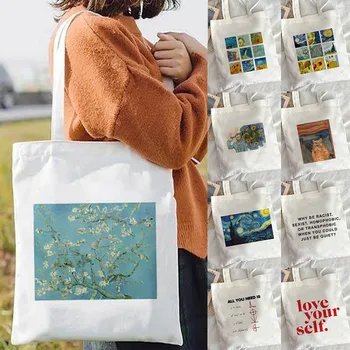 Van Gogh Ostukott Kunsti Õlimaal Graafiline Lõuend Õlakott, Armas Naine Harajuku Ulzzang Grunge Tassima Shopper Kott
