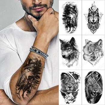 Veekindel Ajutine Tatto Kleebis Hunt Lõvi Vaadata Rose Black Loomade Tätoveerimine Body Art 3D Võltsitud Tattoo Mehed Naised Flash Üleandmine