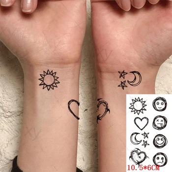 Veekindel Ajutine Tätoveering Kleebis Must Smiley Sun Moon Star käeketid Sõrme Flash Tätoveering Võltsitud Tatto Naine Meeste Lapsed