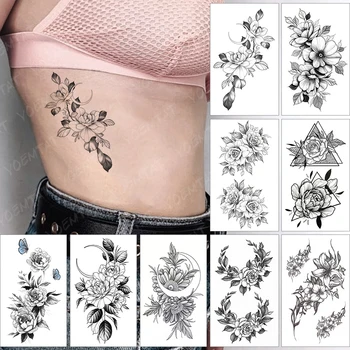 Veekindel Ajutine Tätoveering Kleebis Must Vöö Lilled Roos Seksikas Liblikas Kuu Flash Tätoveering Võltsitud Tatto Body Art Naised Mehed