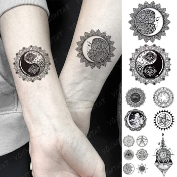 Veekindel Ajutine Tätoveering Kleebis Sun Moon Magic Flash Tätoveering Geomeetriline Star Silmad Käe Randme Võltsitud Tatto Body Art Naised Mehed