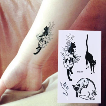 Väike must kass, veekindel ajutiste tätoveeringute tatuajes temporales ajutine keha kunst flash henna tattoo xha tätoveering meeste ja naiste