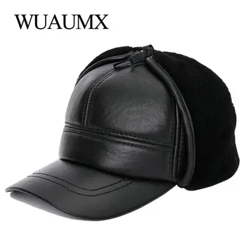Wuaumx Lambanahk Nahast Meeste Baseball Caps Kõrge Kvaliteediga naturaalsest Nahast Mütsid Mees Talvel Hoiab Sooja Mütsi Kõrvad Kõrvaklapid