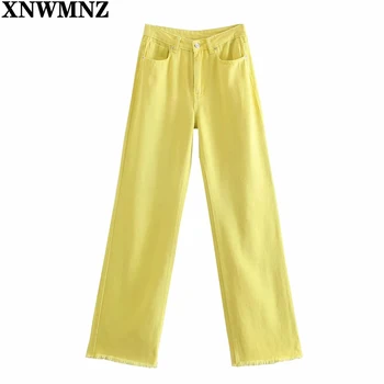 XNWMNZ Naised lai jalg täispikk värvilised teksad Naine Vabaaja Kõrge Vöökoht Denim Püksid Naiste Sügis Teksad, Püksid Streetwear