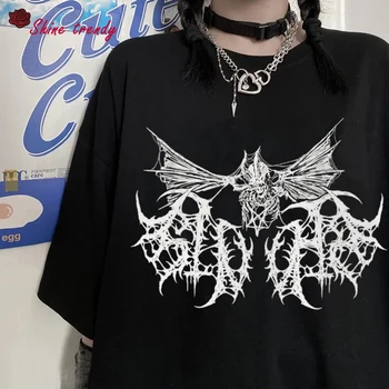 Ülegabariidiliste T-Särk Harajuku Y2k Tops Naiste T-särgid Suvel Gooti T-Särk Punk Goth Streetwear Top Skull Print Lühikesed Varrukad Tees